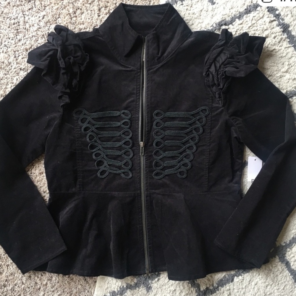 BP Black Velvet Jacket with Ruffle Shoulders
